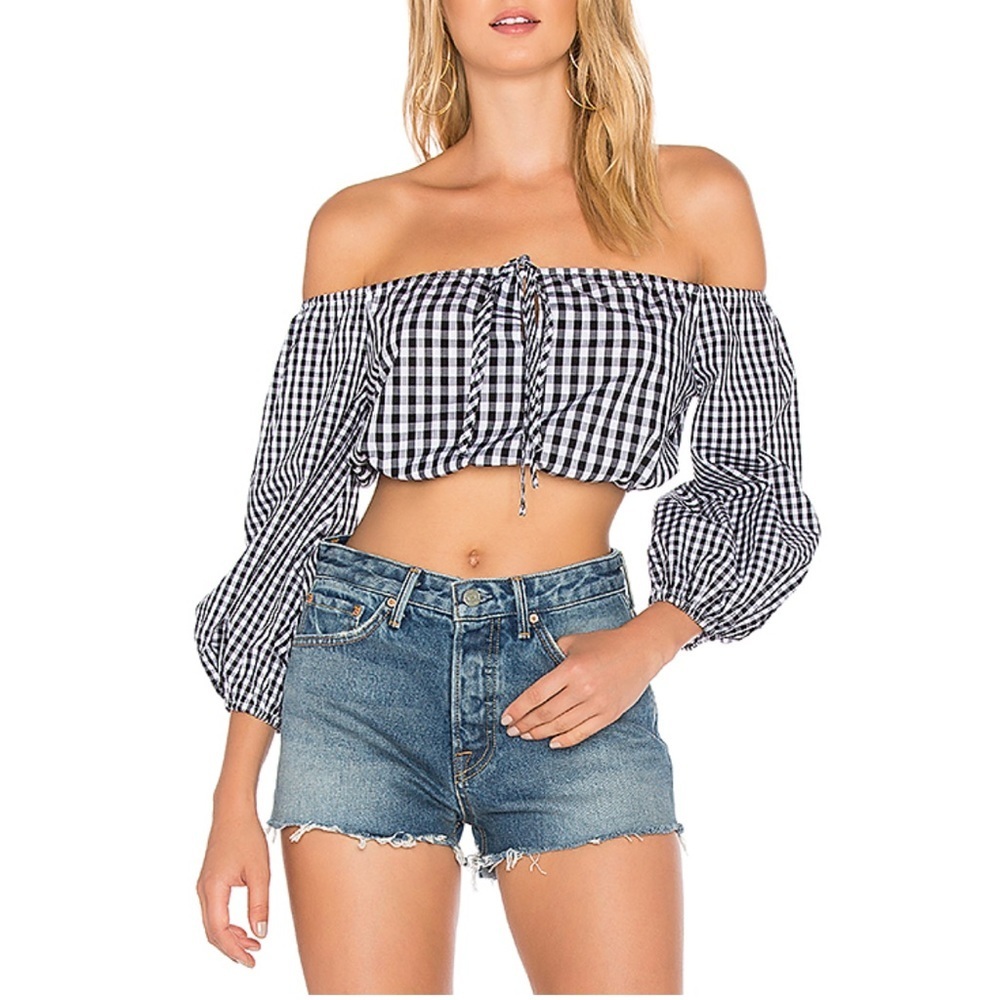 Nwt Lovers + Friends Addison Top Mixed Black Gingham Size Small
